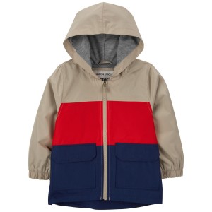 Red Navy Khaki Colorblock Baby Colorblock Rain Jacket