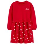 Red Kid Love Hearts French Terry Dress