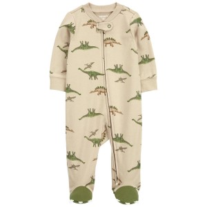 Khaki Baby 2-Way Zip Dinosaur Cotton Sleep & Play Pajamas