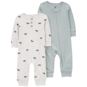 Grey/Olive Baby 2-Pack Jumpsuits