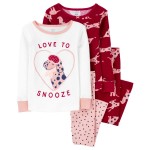 Burgundy Toddler 4-Piece Dog 100% Snug Fit Cotton Pajamas
