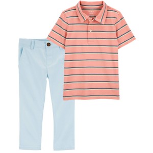 Multi Toddler 2-Piece Striped Jersey Polo & Flat-Front Pants Set