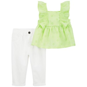 Green/White Baby 2-Piece Eyelet Top & Pant Set