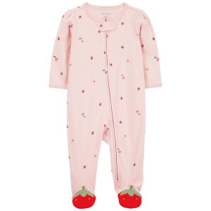 Pink Baby Strawberry 2-Way Zip Cotton Sleep & Play Pajamas