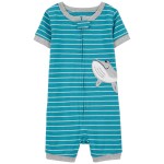 Blue Toddler 1-Piece Striped Whale 100% Snug Fit Cotton Romper Pajamas