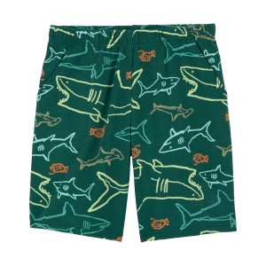 Green Kid Shark Pull-On Fleece Pajama Shorts