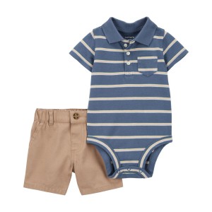 Multi Baby 2-Piece Striped Polo Bodysuit & Shorts Set