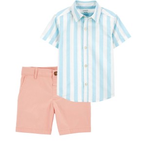 Multi Baby 2-Piece Striped Button-Down Shirt & Stretch Chino Shorts Set