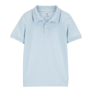 Blue Kid Ribbed Collar Polo Shirt