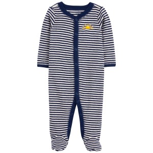 Navy Baby Striped Snap-Up Terry Sleep & Play Pajamas