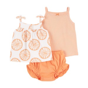 Orange/White Baby 3-Piece Orange Slice Little Short Set