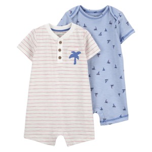 Blue/Pink Baby 2-Pack Cotton Rompers