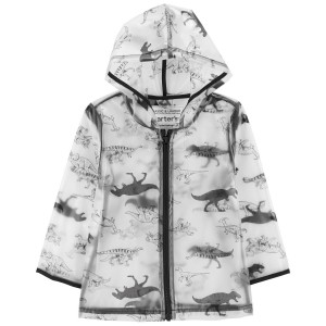 Transparent Dino Print Toddler Dinosaur Rain Jacket