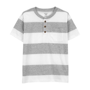 Grey/White Kid Striped Jersey Henley