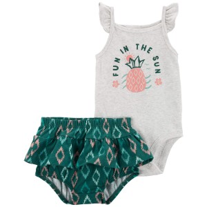 Grey/Green Baby 2-Piece Pineapple Bodysuit & Diaper Cover Set