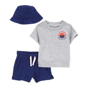 Navy/Grey Baby 3-Piece Little Short & Hat Set