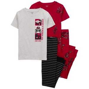 Red Kid 4-Piece Monster Truck Cotton Blend Pajamas