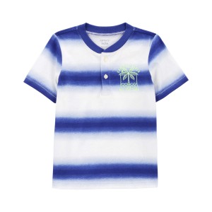 Blue/White Baby Striped Jersey Henley