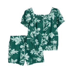 Green Kid 2-Piece Floral Cotton Outfit Set
