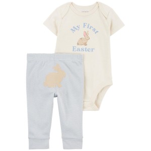Ivory/Blue Baby 2-Piece My First Easter Bodysuit Pant Set