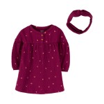 Burgundy Baby 2-Piece Crinkle Jersey Dress & Headwrap Set