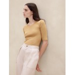 Ribbed Elbow-Sleeve T-Shirt