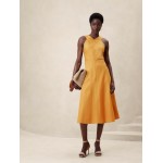 Linen-Blend Cross-Front Midi Dress