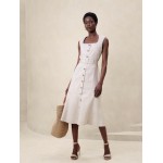 Linen-Blend Button Midi Dress