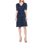 Womens Short Puff Sleeve Solid Chiffon Fit and Flare Dress