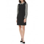 Womens Collared Houndstooth Sleeve Dress
