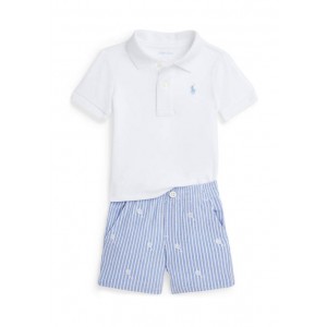 Baby Boys Soft Cotton Polo Shirt and Mesh Shorts Set