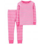 Pink Toddler 2-Piece Striped Snug Fit Cotton Pajamas