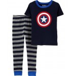 Blue Toddler 2-Piece Captain America 100% Snug Fit Cotton Pajamas