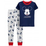 Navy/Heather Toddler 2-Piece Mickey Mouse 100% Snug Fit Cotton Pajamas