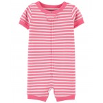 Pink Toddler 1-Piece Striped 100% Snug Fit Cotton Romper Pajamas