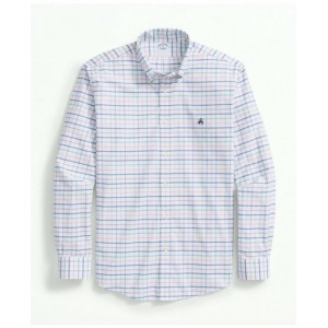 Stretch Cotton Non-Iron Oxford Polo Button Down Collar, Multi Windowpane Shirt