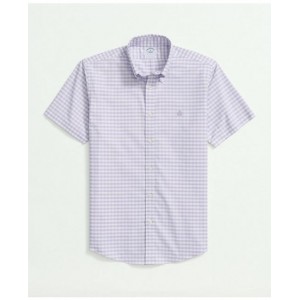 Stretch Cotton Non-Iron Oxford Polo Button Down Collar, Gingham Short-Sleeve Shirt