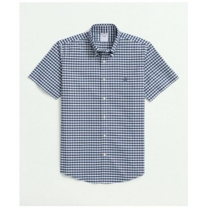 Stretch Cotton Non-Iron Oxford Polo Button Down Collar, Gingham Short-Sleeve Shirt