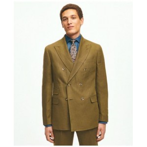 Slim Fit Linen Herringbone Double-Breasted Suit Jacket