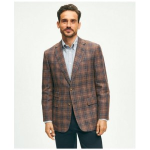 Traditional Fit Plaid Hopsack Sport Coat in Linen-Wool Blend