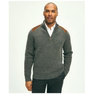 Lambswool Ribbed Half-Zip Military Sweater
