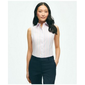 Fitted Supima Stretch Cotton Non-Iron Sleeveless Stripe Shirt
