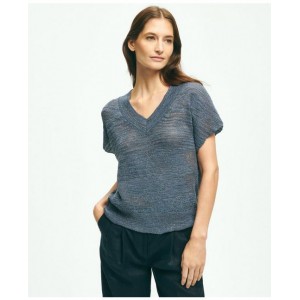 Relaxed V-Neck Short-Sleeve Sweater In Linen Lurex