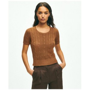 Cable Knit Short-Sleeve Top In Linen