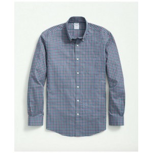 Big & Tall Stretch Supima Cotton Non-Iron Twill Polo Button Down Collar, Mini Checked Shirt