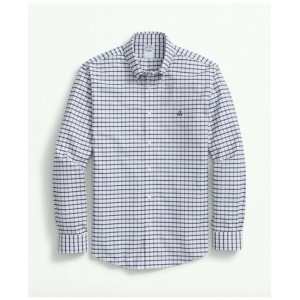 Big & Tall Stretch Non-Iron Oxford Polo Button Down Collar, Windowpane Shirt
