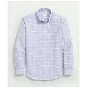 Big & Tall Stretch Cotton Non-Iron Oxford Polo Button Down Collar, Checked Shirt