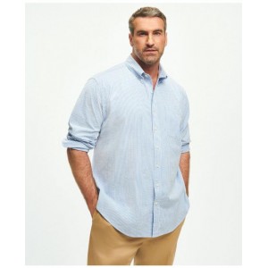 Big & Tall Washed Cotton Seersucker Button-Down Collar Striped, Sport Shirt