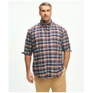 Big & Tall Washed Cotton Madras Button-Down Collar Sport Shirt