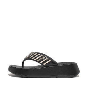 Two-Tone Woven-Leather Flatform Toe-Post Sandals